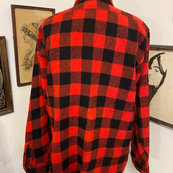 Vintage 1950s/60 Duxback Kamp It Wool Buffalo Check Plaid Red Shirt Jacket - Picture 4 of 16